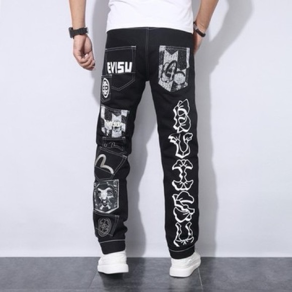 Evisu Other - Evisu Black White Multi-Pocket Tapered Embroidered Denim Jeans NWT w Bag